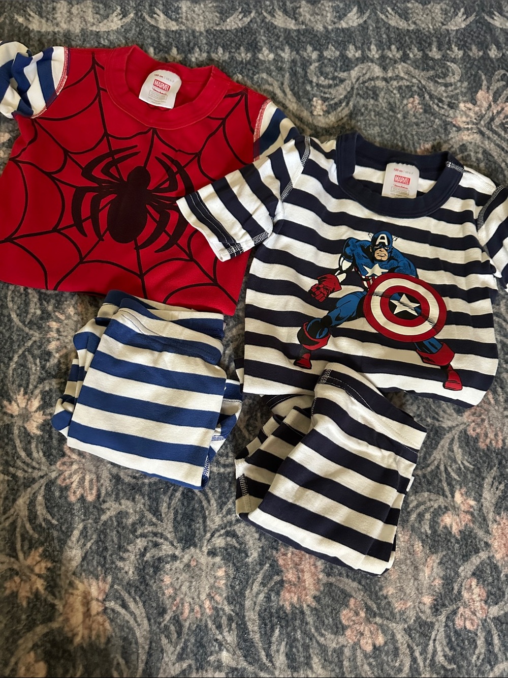 Bundle of Marvel Spider-Man and Captain America Striped Pajama Sets - size 6/7